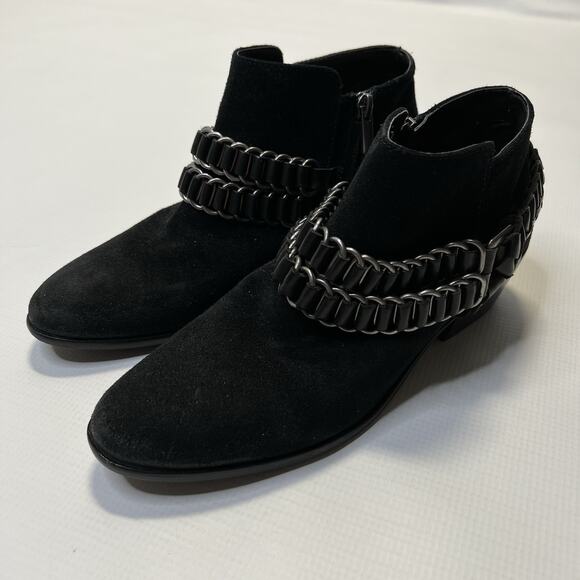 Sam Edelman Posey Suede Leather Ankle Booties Womens 8.5 Metal Chain Black Boots - Picture 2 of 15